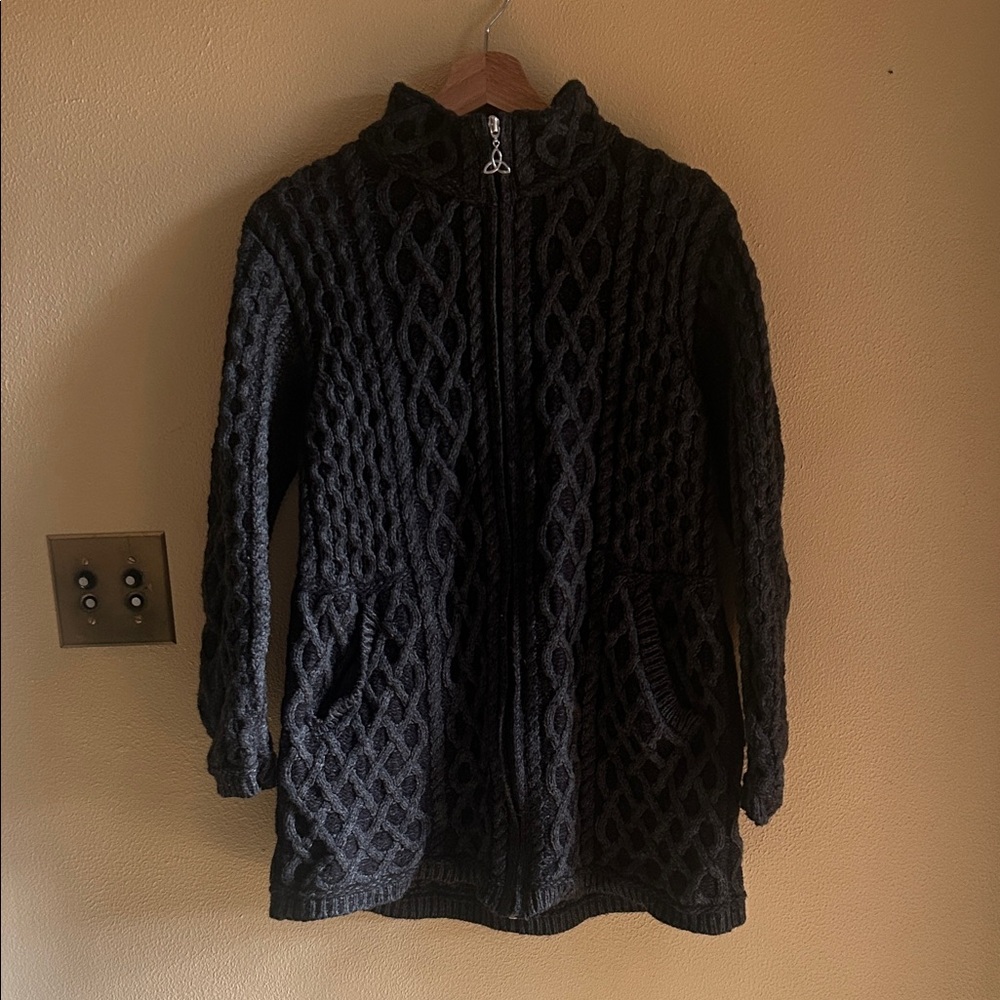 Navy Cable Knit Cardigan 100% Wool M